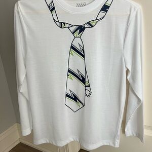 Kids White Long Sleeve Shirt with Tie Print